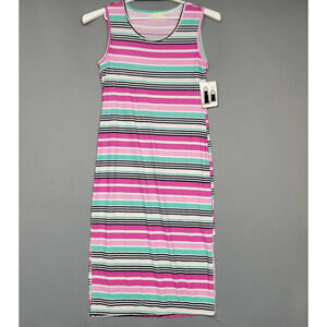 Bobbie Brooks Midi Tank Dress Womens Soft Pink Blue Sleeveless Striped New
